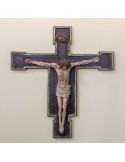 Large Patinated Colorful and Gold Byzantine Crucifix in Ceramic